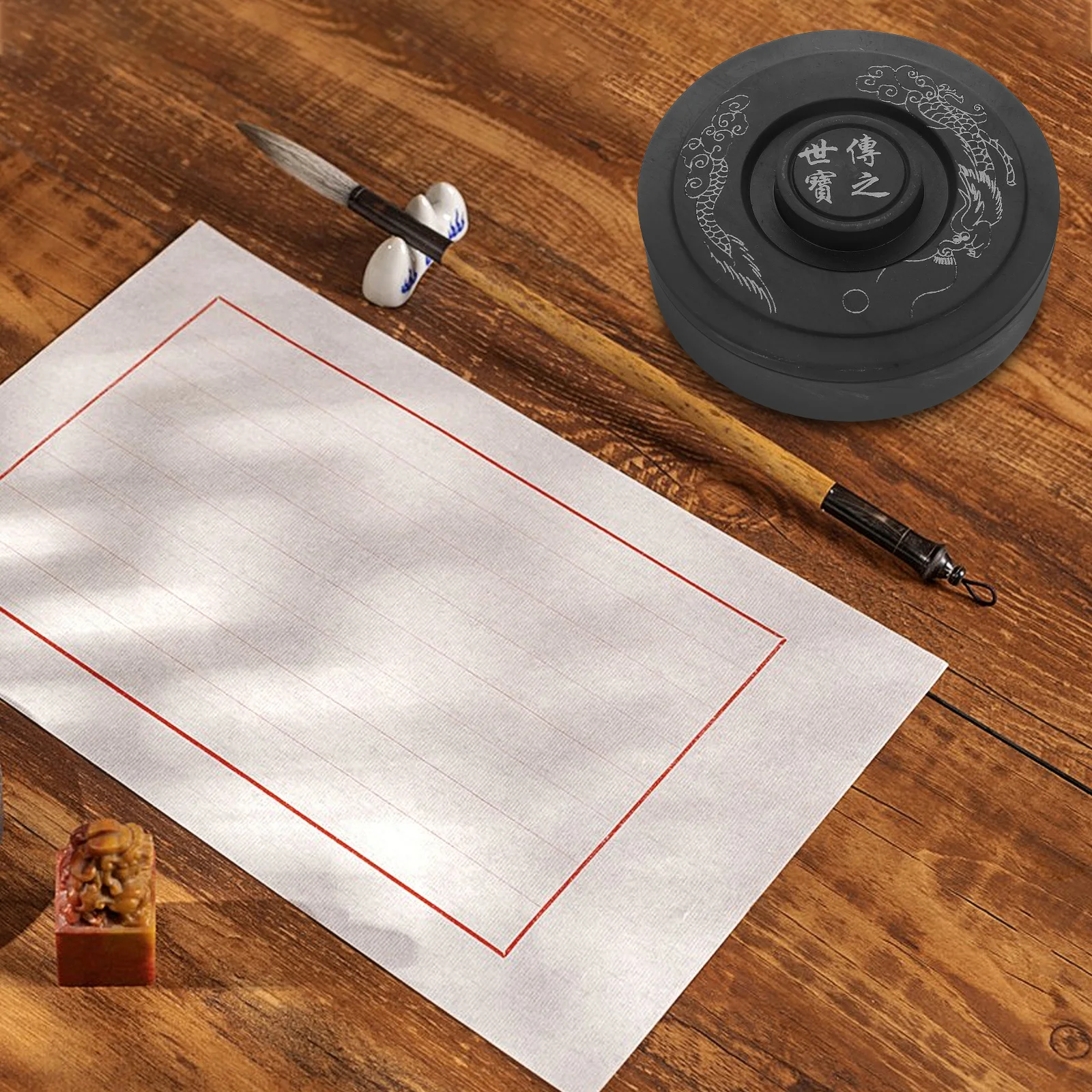 

5-Inch Traditional Chinese Calligraphy Inkstone Portable Ink Slab Smooth Surface Inkstone for Writing Drawing Beginners