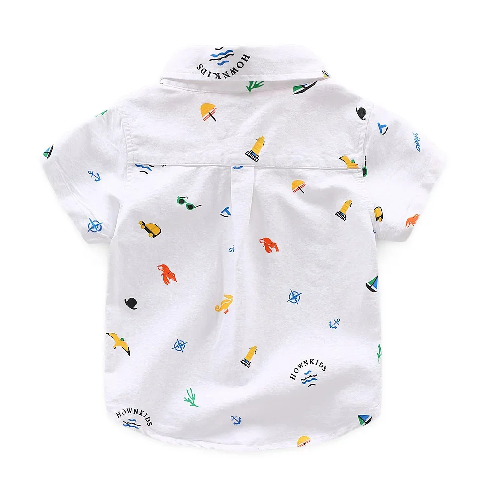 2 3 4 5 6 Years Boys Short Sleeve Collar Shirt Summer Children\'s Clothing Cotton Toddler Kids Cartoon Casual Tops White Blue