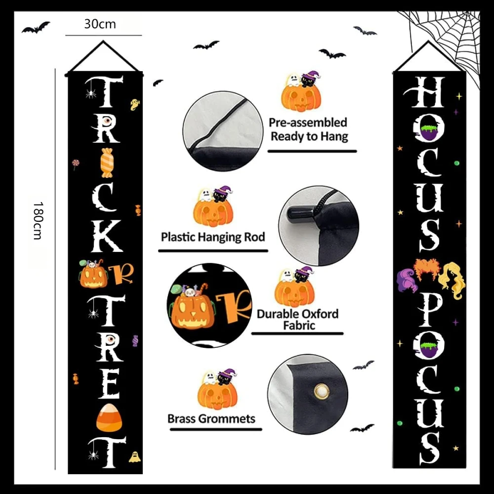 Halloween Hanging Door Curtain Banner Outdoor Decorations Front Door Banners Trick Or Treat Hanging Horror Party Supplies