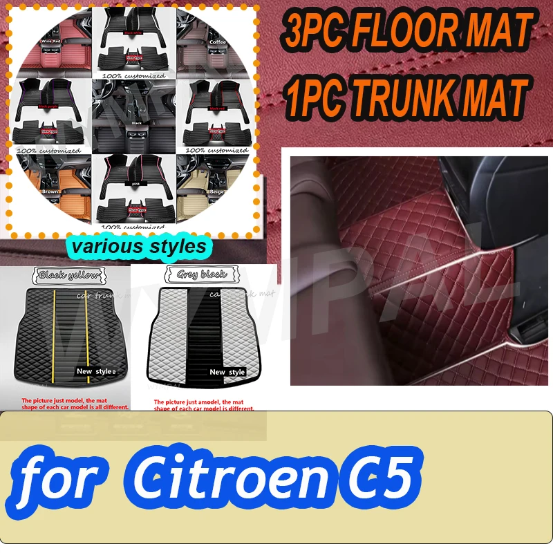 

LUXURY Car Mats For Citroen C5 RD TD 2007~2015 Auto Non-slip leather Mat Durable Pad Auto Rugs Carpets Interior Parts