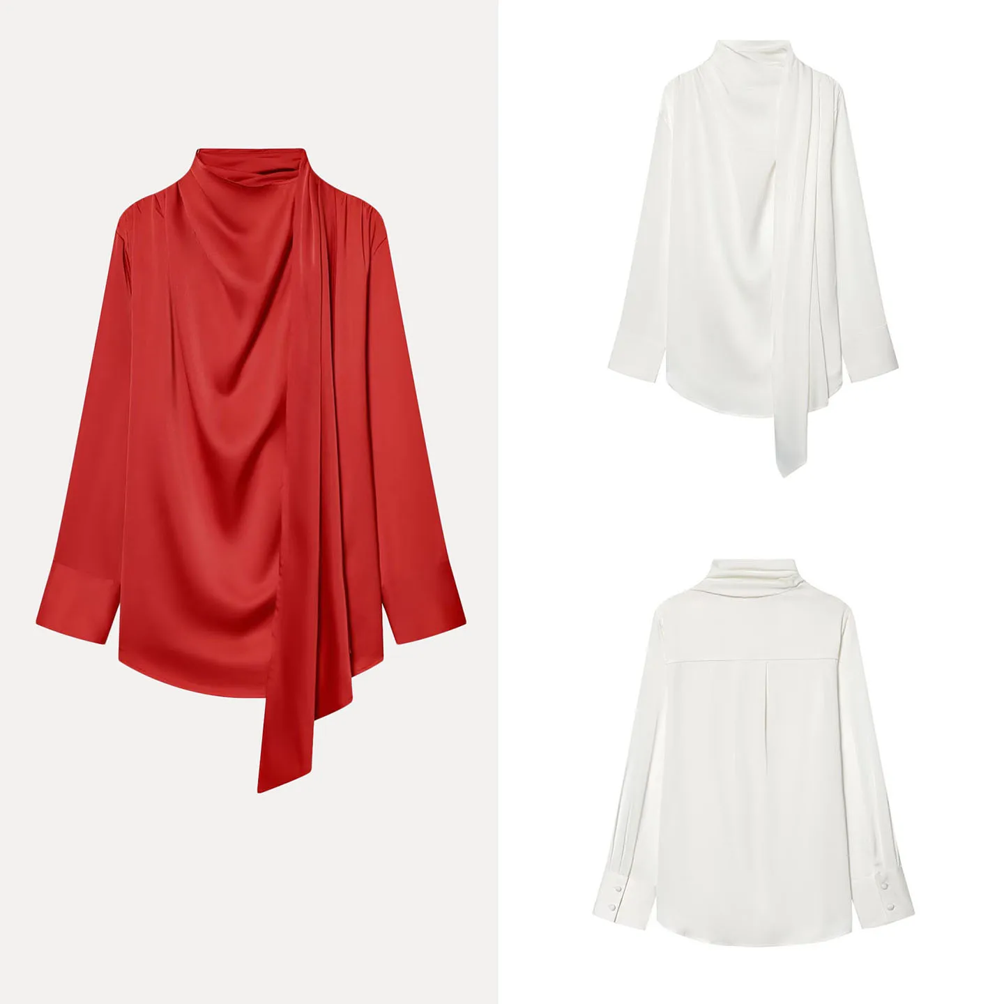 

Элегантная однотонная женская рубашка с длинным рукавом, воротником-стойкой и поясом, модная, универсальная, простая, зимняя коллекция 2025 года, новинка