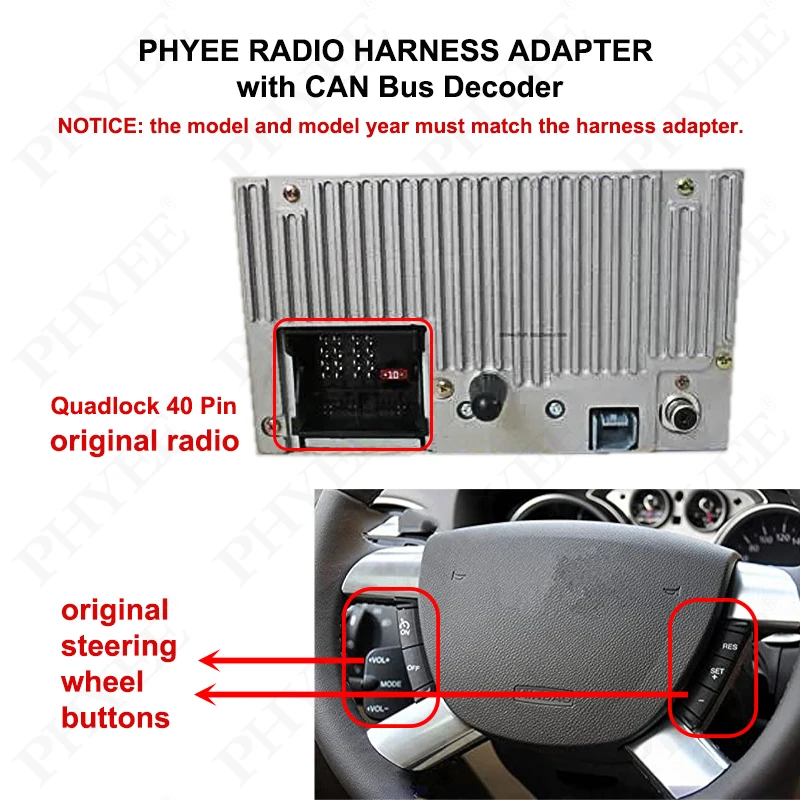 Arnés de cableado Quadlock, decodificador CAN Bus, retención SWC, adaptador P&P de 16 pines para radio Android, para Ford Focus 2 Mondeo Kuga