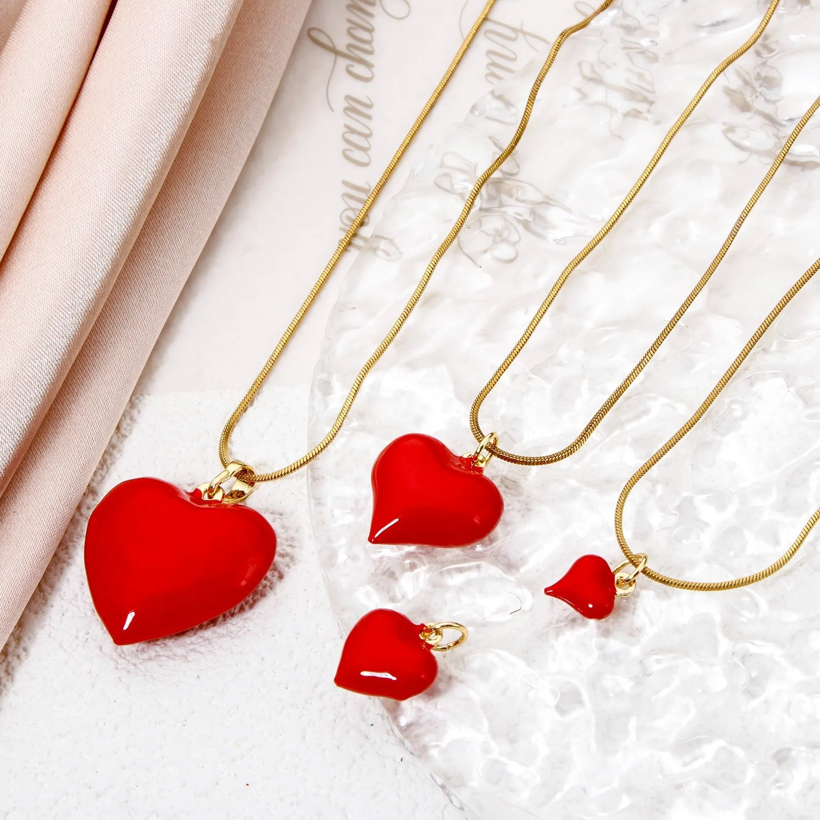 1-2pcs Red Heart Valentine's Day Charms Enamel Brass Charms 18K Gold Plated Pendants DIY Necklace Fashion Jewelry Making