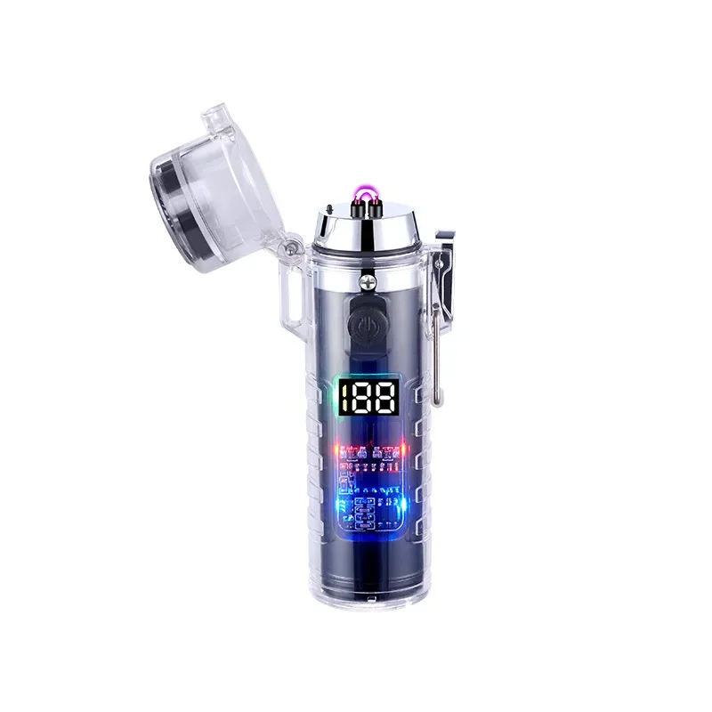 New Double Arc Lighter Type-C Rechargeable Waterproof LED Three Gear Lighting with A Compass Outdoor Plasma Flameless Lighter