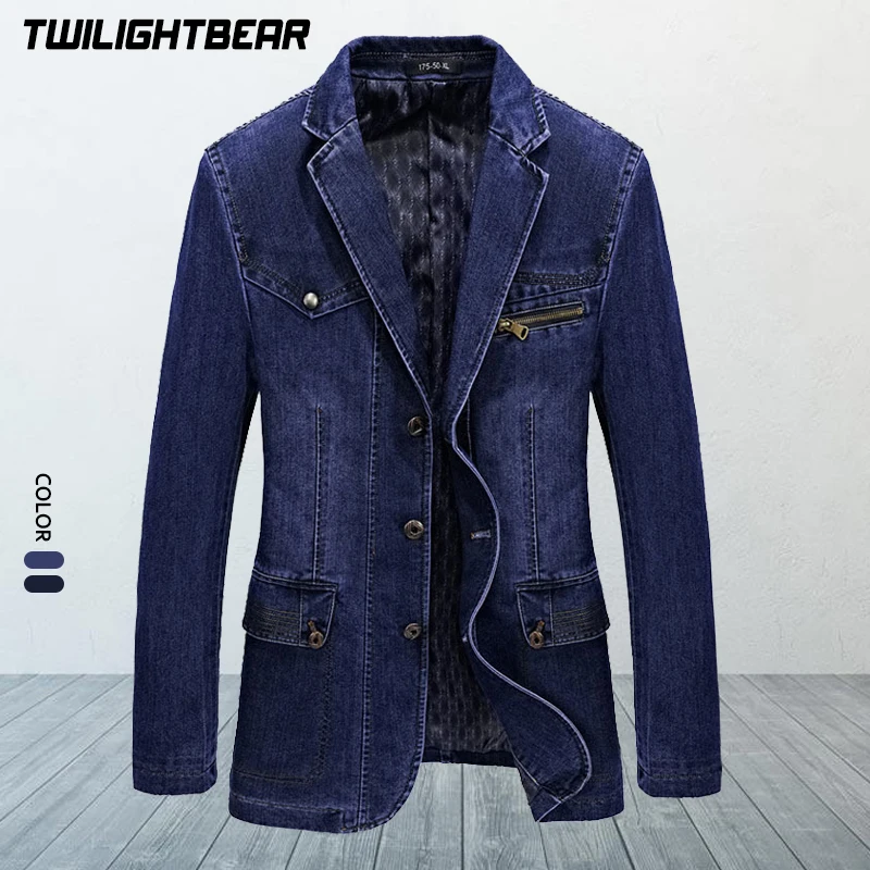 New Men\'s Denim Blazer Male Suit Jacket Coat Oversized 4XL Solid Cotton Casual Blazer Coat Men Clothing Masculino A3G805