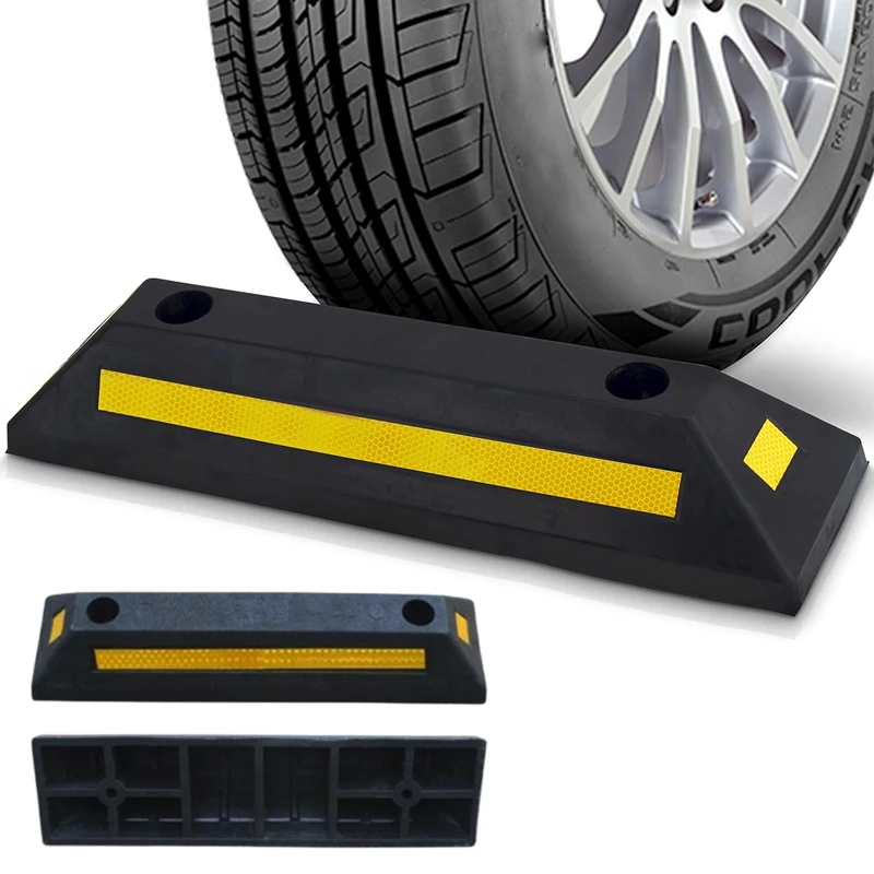 Car Wear Resistant Rubber Car Wheel Chock for Garage Yellow Strips Parking Stopper Durable Tire Guide Block Universal Fit