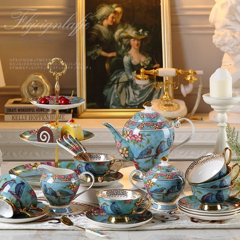 Porcelain Coffee Cup Set Ethiopian Luxury Vintage Tea Set Beautiful Tea Saucer Cup Coffee  Jogo De Xicaras Coffeeware XR1228