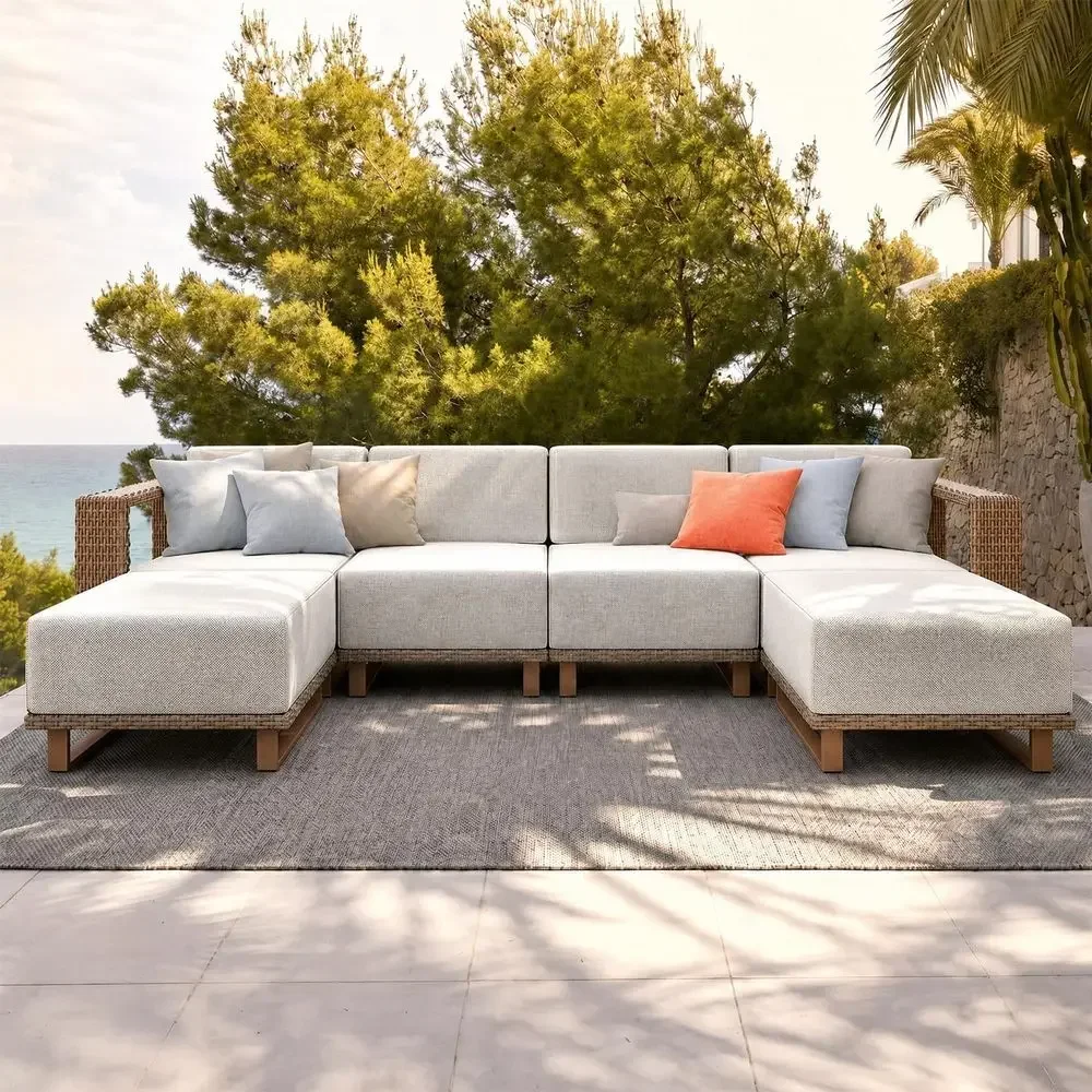 6-Piece Outdoor Wicker Sofa Set with Thick Cushions for Patio and Garden