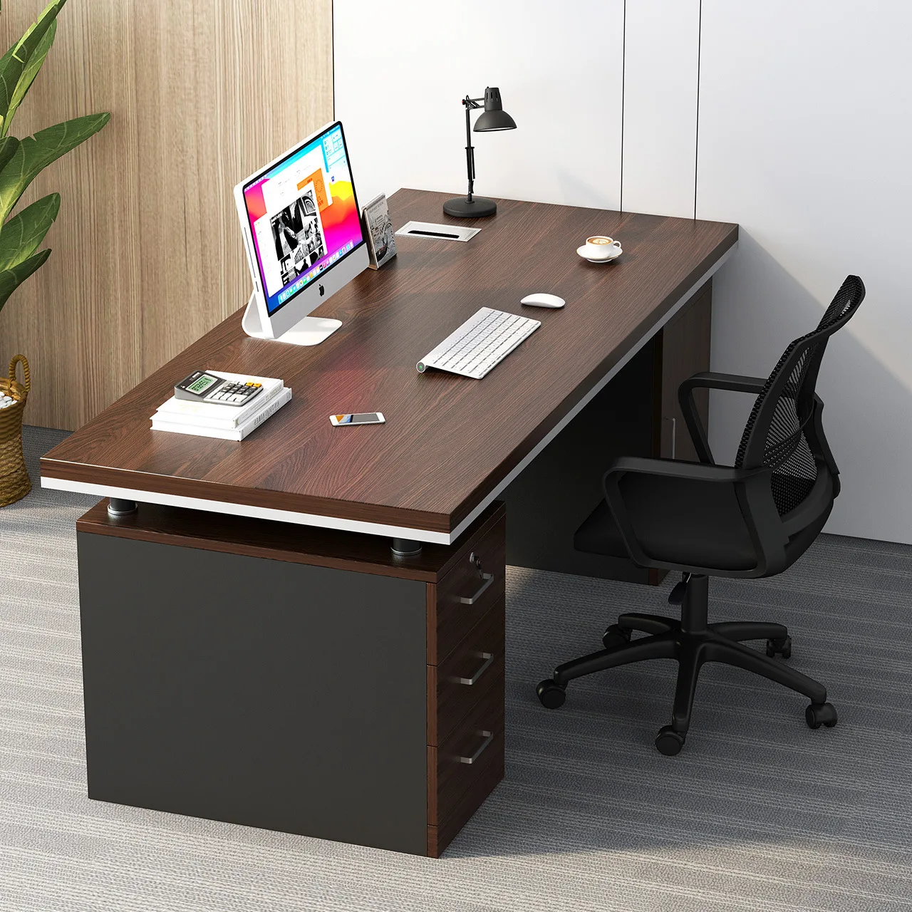 Office desk and chair combination simple with threading holes boss table office