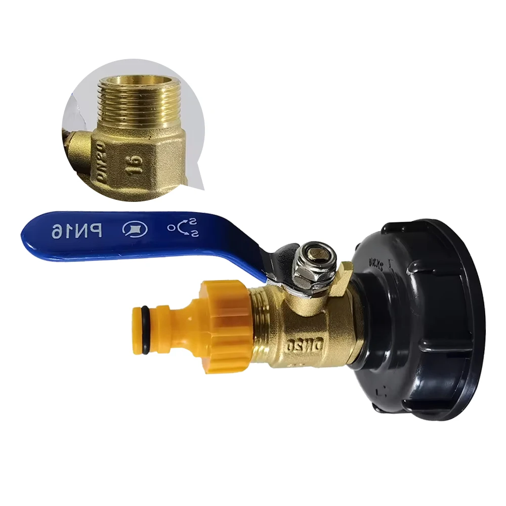 Conector Rápido de Latón de 16 mm para Tubería de Riego, Adaptador de Válvula para Tanque IBC, para Cubo de Agua de Lluvia de 1000 L para Exteriores