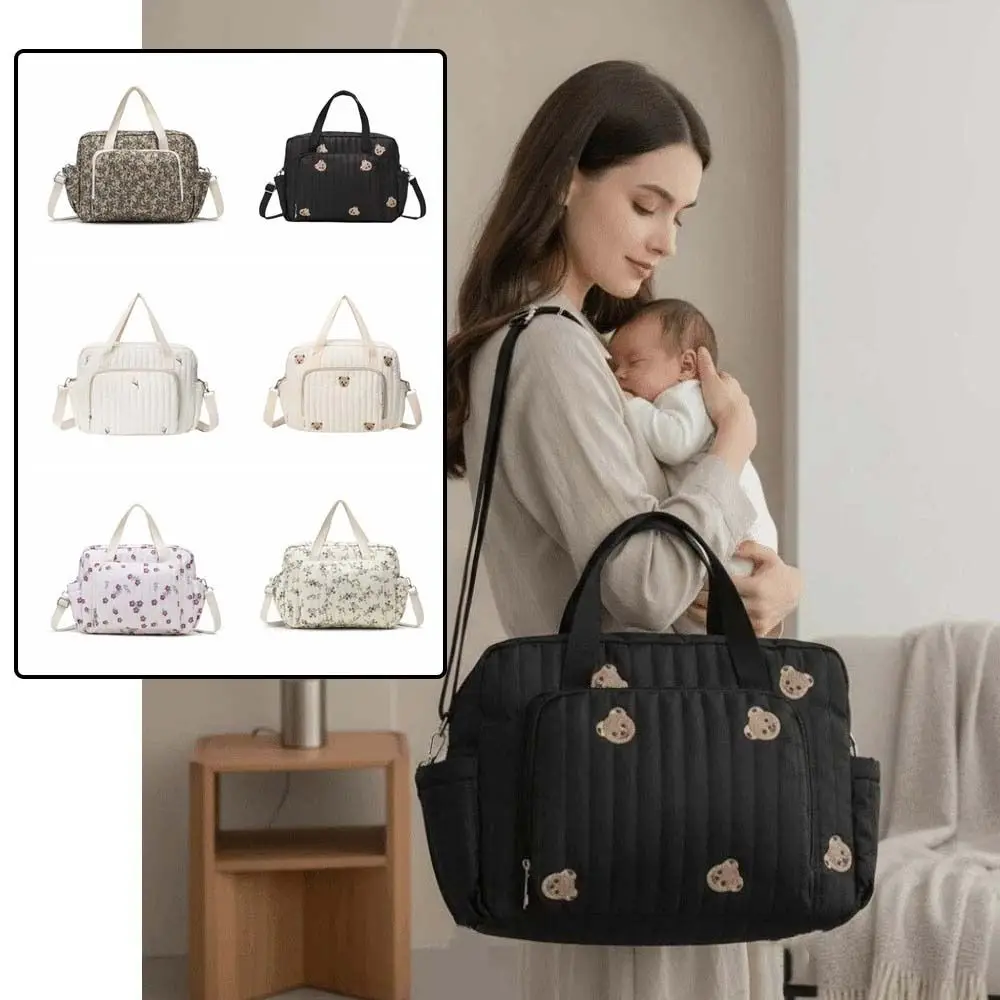 Cartoon Diaper Organizer Large Capacity Lightweight Cotton Handbag Quilted Foldable Stroller Hanging Pack Daily Outing