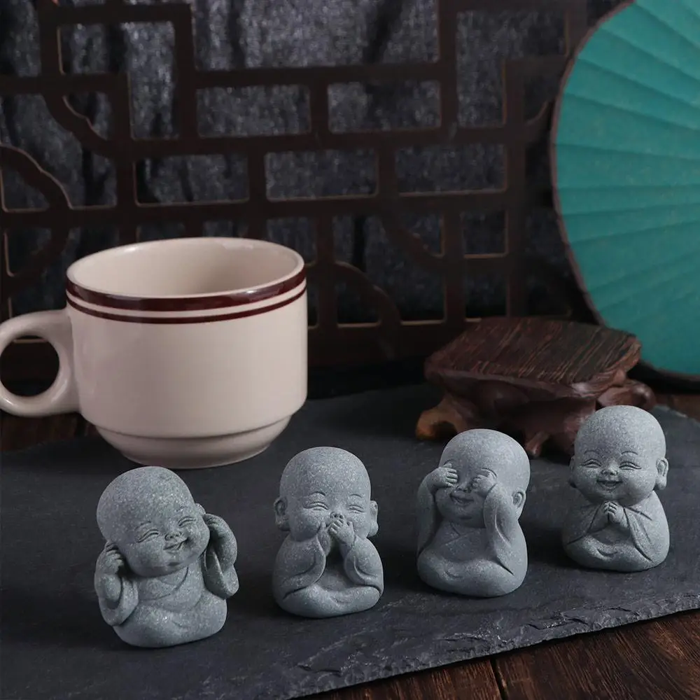 Monk Statue Gift Cute Little Monk Figurine Sandstone Serviceable Dolls Buddha Statue Delicate Funny Desktop Cculpture Desktop