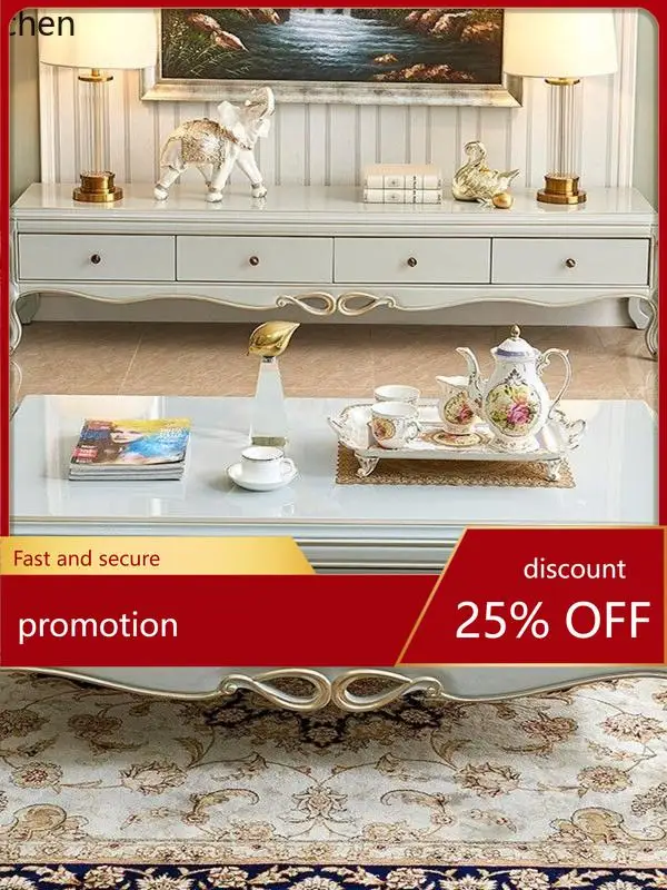 

ZML Solid Wood TV Cabinet Simple Small Apartment Living Room TV Cabinet Storage Floor Cabinet Coffee Table Set