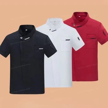 Jaqueta de chef branca, manga curta, uniforme de chef, restaurante, hotel, cozinha, roupas de cozinha, catering, foodservice, camisa de chef, avental