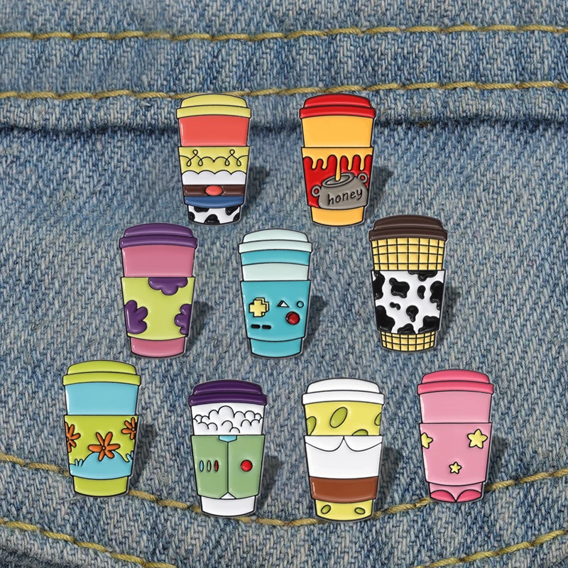 Cartoon Paper Cup Enamel Pins Custom Sense of Artistic Design Brooches Lapel Badges Punk Funny Jewelry Gift for Kids Friends