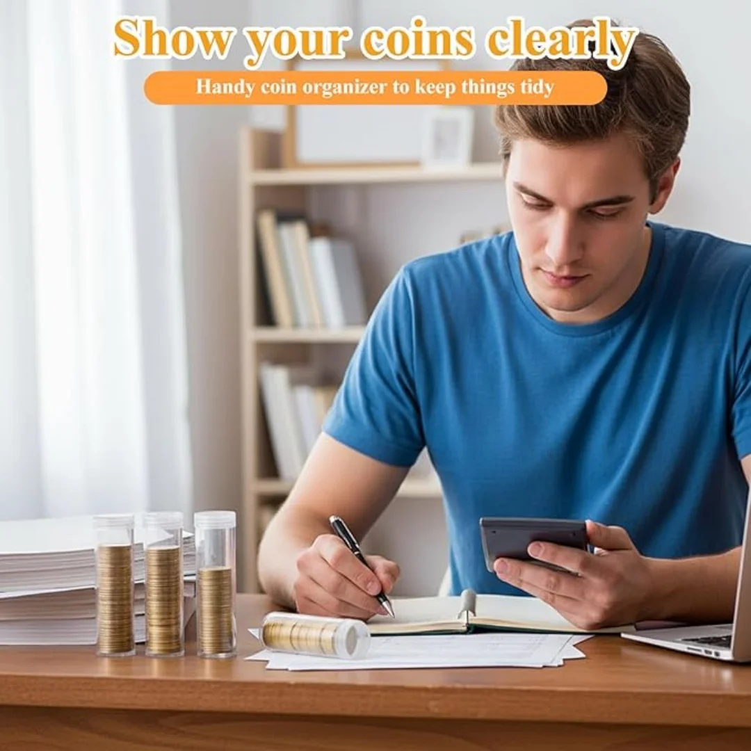 Plastic Coin Tube Versatile Dustproof Round Coin Organizer Transparent Commemorative Coin Protector Home