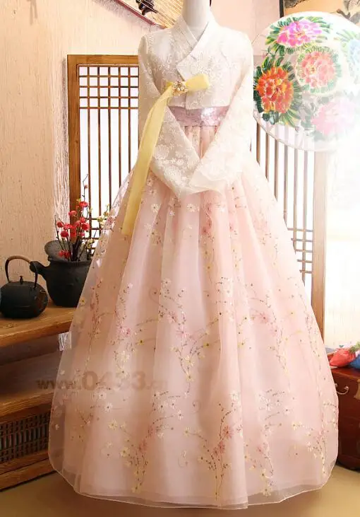 Korean Tradition Hanbok Women Dress Wedding Lace Sequin Embroidery New