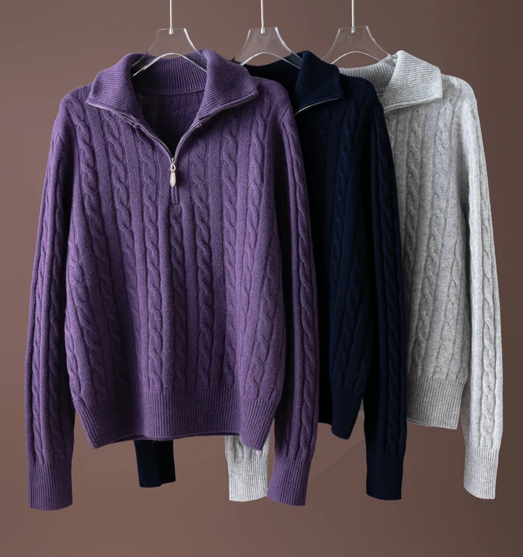 

Женский свитер из 100% натуральной шерсти, фиолетовый однотонный водолазка на молнии с длинными рукавами, теплый топ на осень-зиму M1475