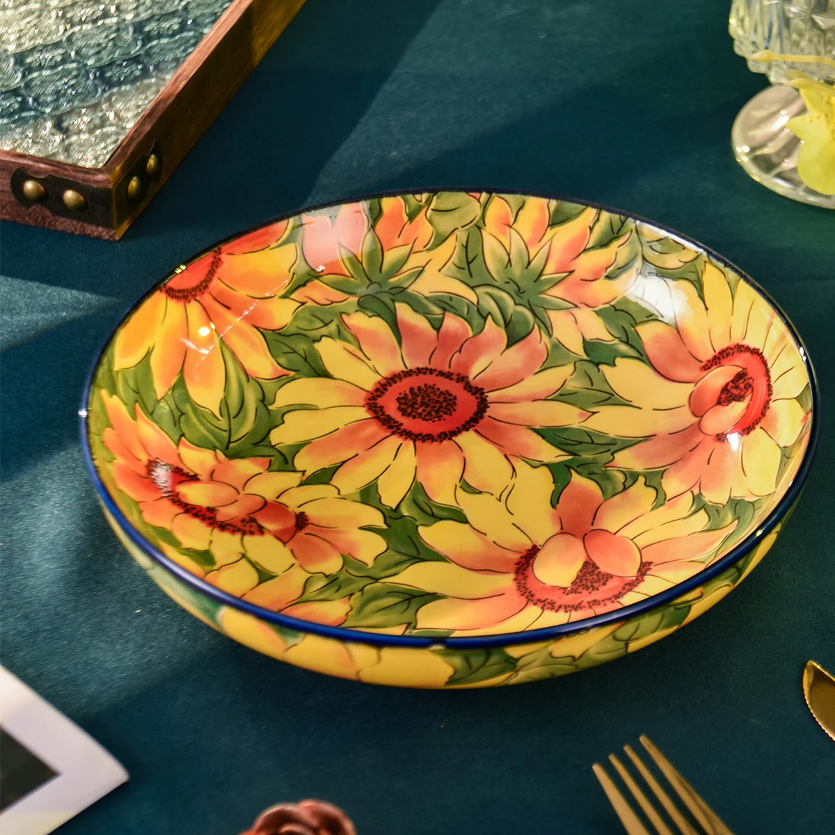 

2/4 шт. Креативные керамические обеденные тарелки с подсолнухом - Круглая декоративная посуда на четыре сезона, подходит для стейка, макарон, завтрака, супа, лапши, салата - ресторан и домашняя керамическая посуда, безопасная для микроволновой печи