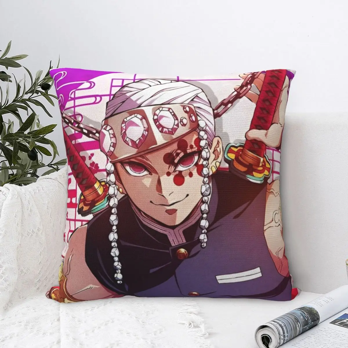 Sound Hashira Tengen Uzui Pillow Case Anime Demon Slayer Cushion Covers Custom Zipper Decor Pillowcase for Car 40*40cm