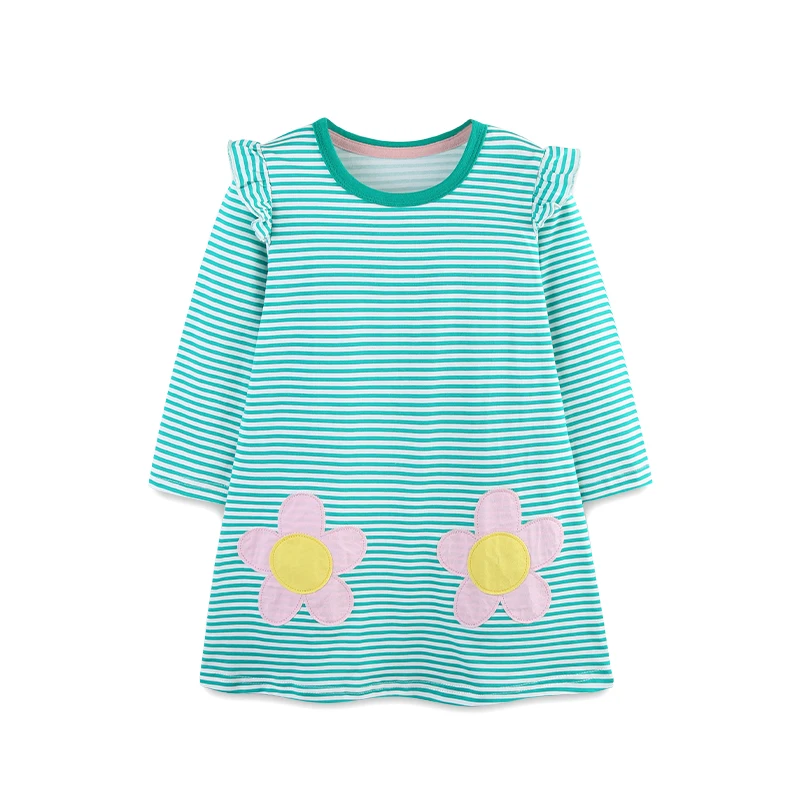 Autumn new girl dress European and American fashion princess dress cartoon flower patch striped children's skirt cross-border