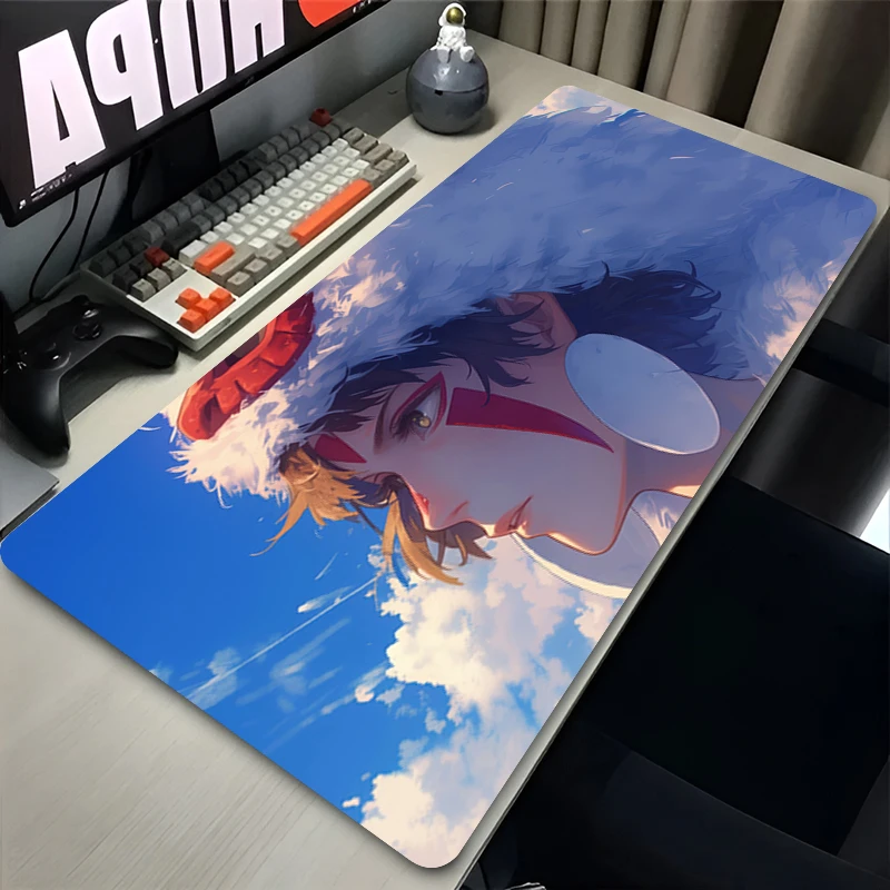Anime-Mauspad P-Prinzessin M-Mononoke, großes rutschfestes Mauspad, genähte Kanten, Matte, langlebig, für Schreibtisch, Laptop, Gaming, XXL-Tastatur