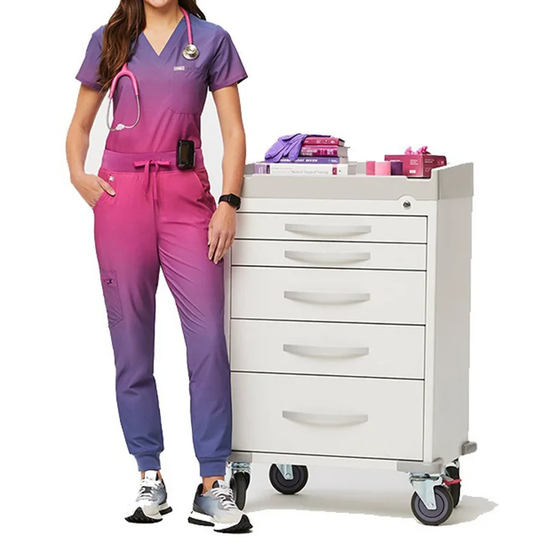 Fashionable Gradient Color Short Sleeve Pediatric Surgical Gown Hospital Nurse Doctor Work Clothes Suit Trouser Sets Women Pants