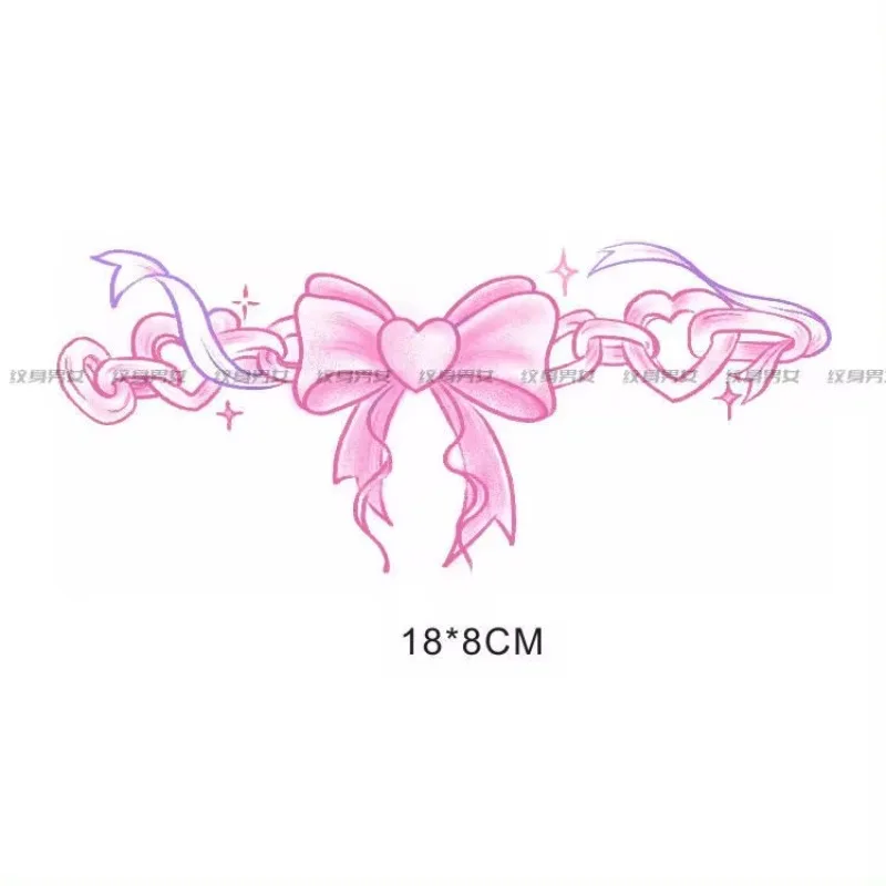 Bowknot Tattoos for Women Leg Rings Fake Tattoos Waterproof Lasting Sexy Pink Lace Heart Chains Art Temporary Tattoos Sticker