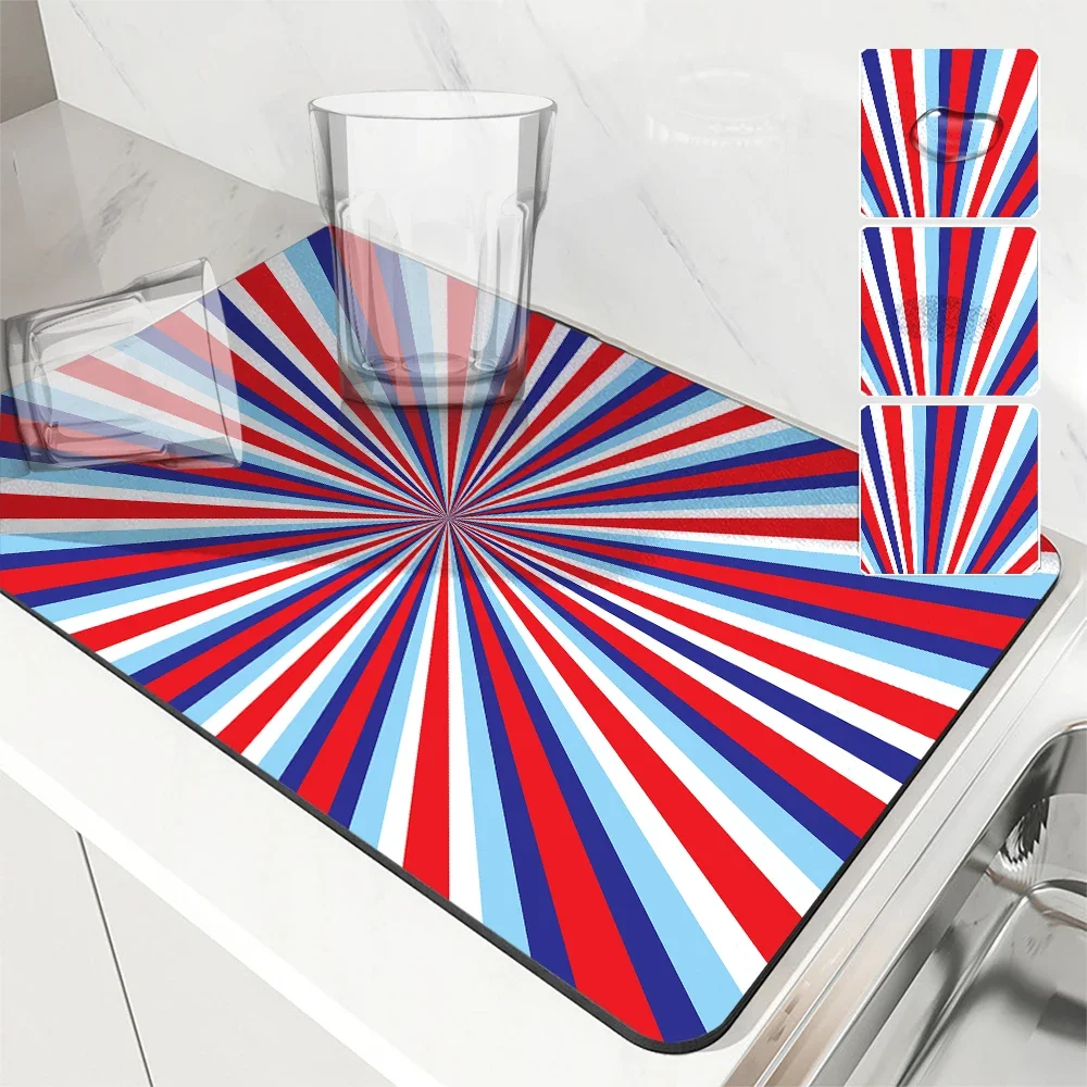 Independence Day Line Striped Absorbent Pad Pop Star Drain Pad Kitchen Tableware Drying Tableware Non-slip Carpet Tableware