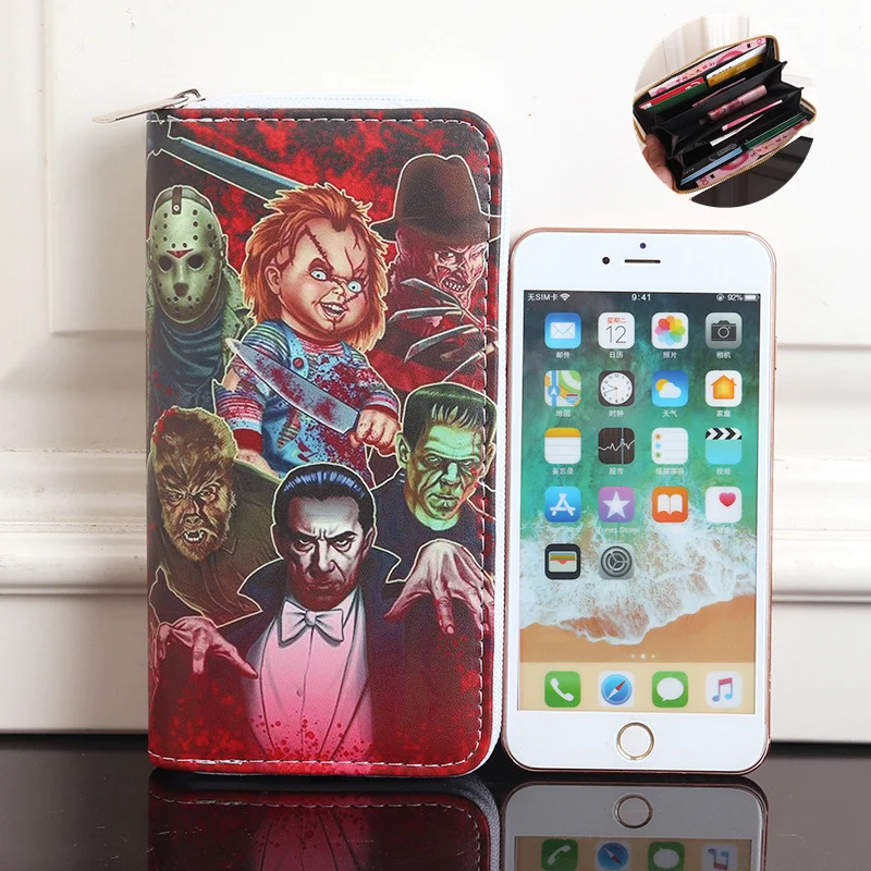 Anime Good Guys Cartoon Chucky PU Leather Multi-Layer Wallets Cosplay Clown Wallet Coin Bag Zipper Purse Gift