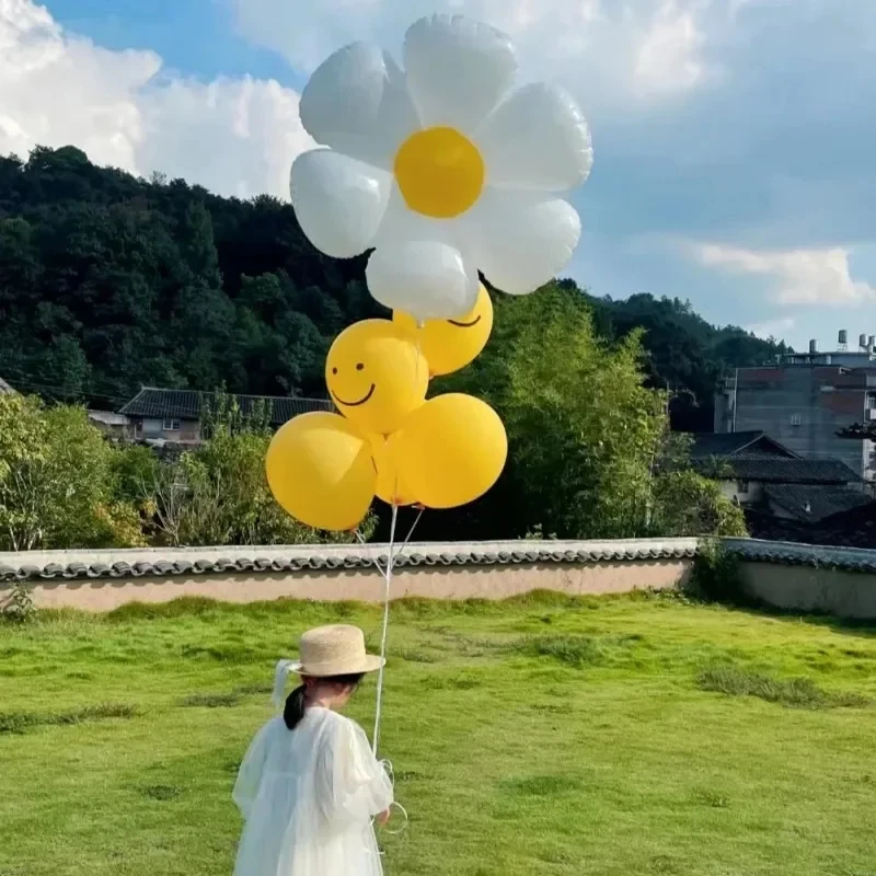 1/10 Stück Gänseblümchen-Ballon, riesige weiße, gelbe Aluminiumfolienballons für Geburtstag, Babyparty, Hochzeit, Gänseblümchen-Party-Dekorationen, Zubehör – Detail 8