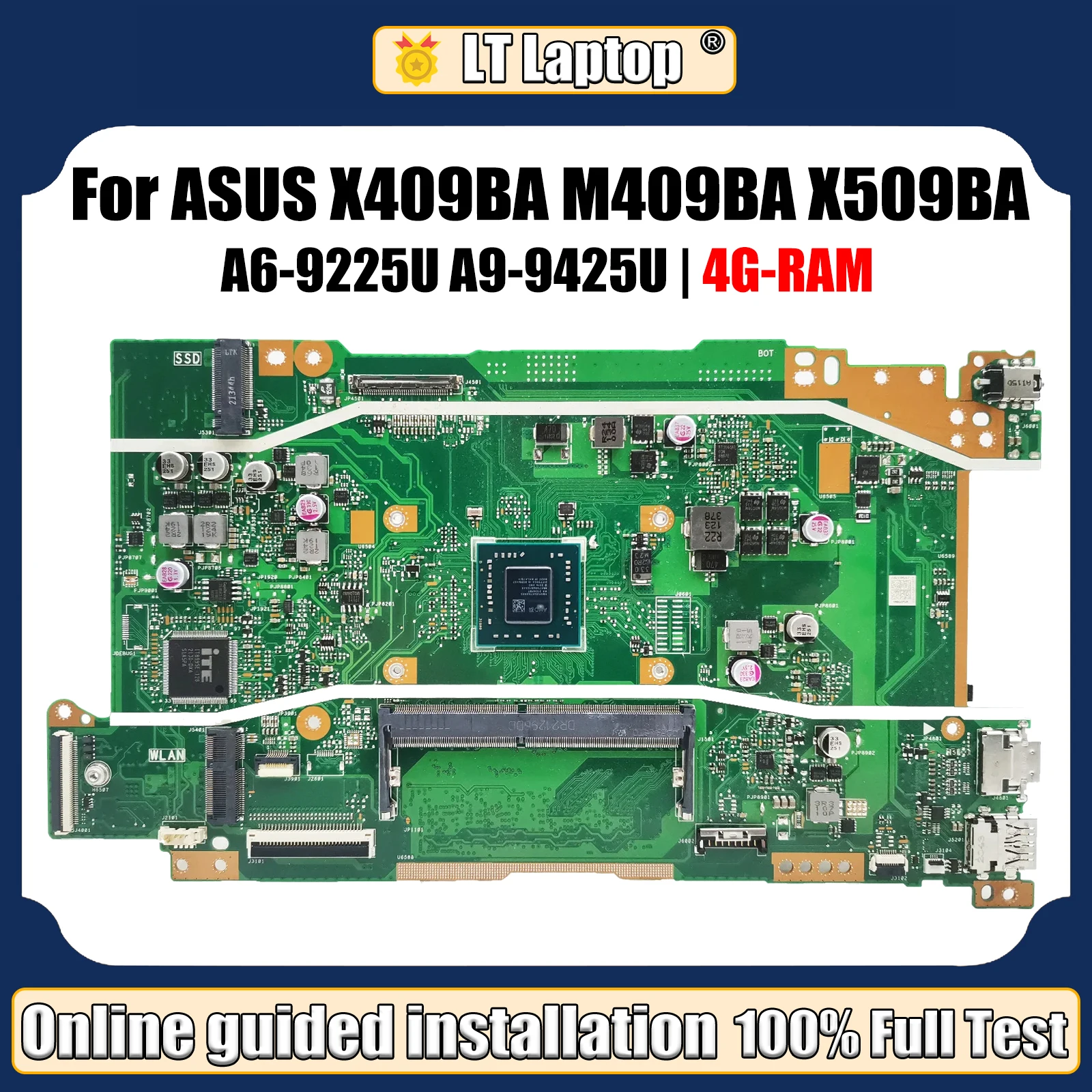 Lt laptop x409ba motherboard für asus vivobook x409ba m409ba x509ba mainboard mit A6-9225U A9-9425U cpu 4gb-ram 100% arbeiten