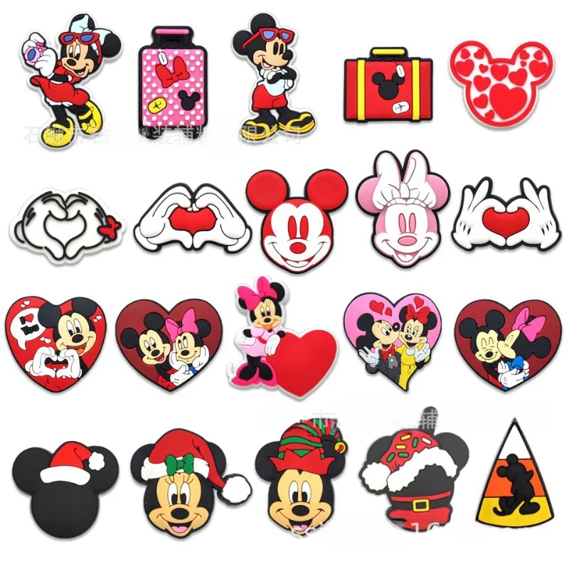 MINISO Cute Mickey & Minnie Christmas Shoe Charms Detachable PVC DIY Accessories For Clogs Sandals Gift For Xmas Party