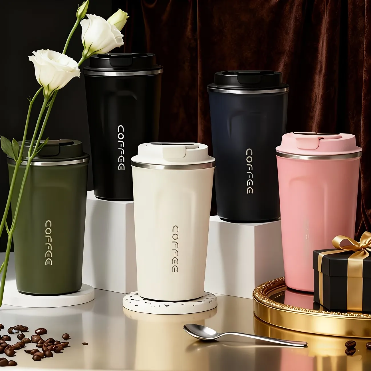 Vacuum Insulated Coffee Travel Mug, Leak-Proof Double Wall Stainless Steel Reusable Vacuum Cup, Matte End Design - Keeps Drinks