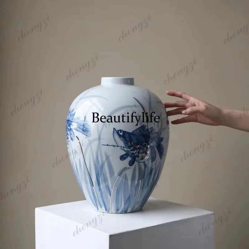 E182 Blue and white porcelain vase ornament, ceramic flower ware, new Chinese living room dining table, hydroponic utensils