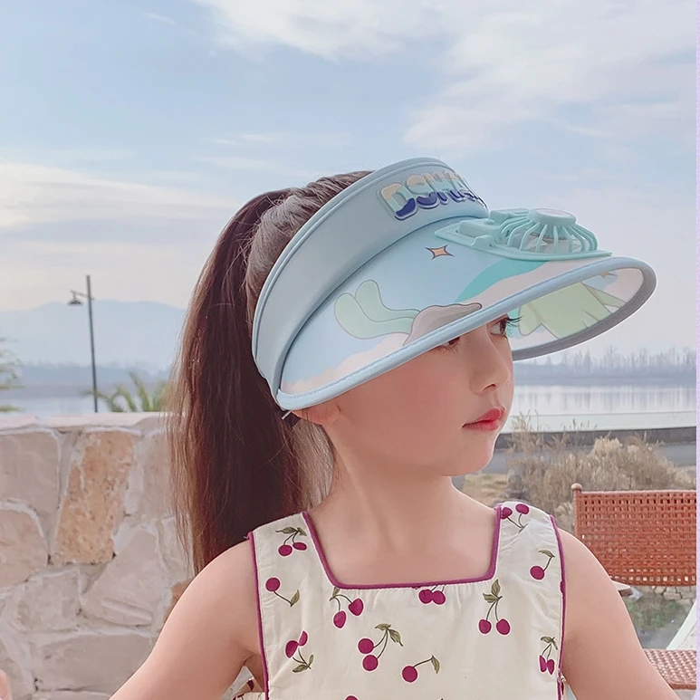 Funny Summer Hat for Kids Cartoon Sun Hat with Fan Peak Cap Beanie Children Boy Girl Sun Protection Cap Hollow Hats