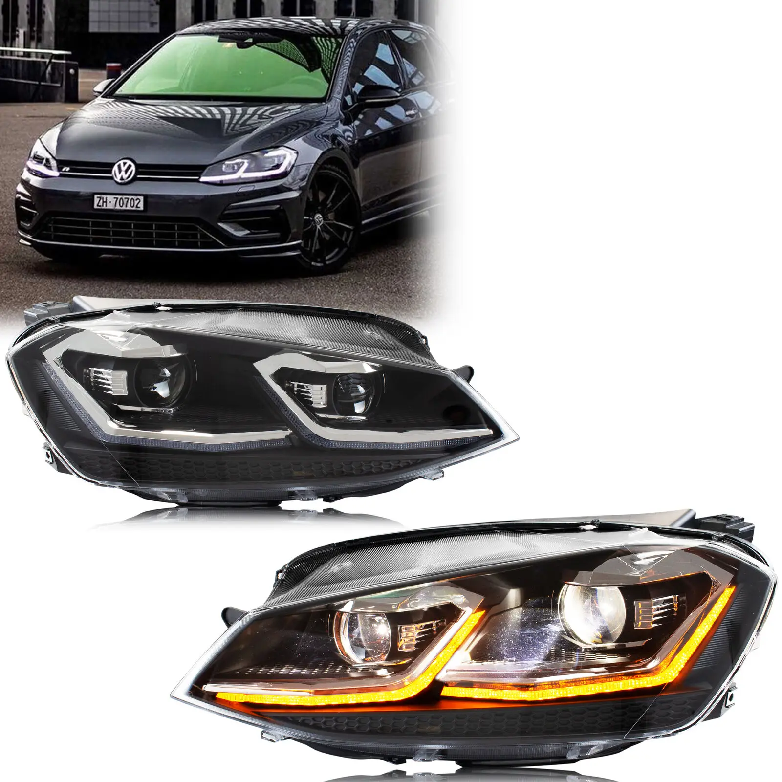 

LED Headlights for Volkswagen VW Golf 7 MK7 VII 2013-2017 Sequential Turn Signal Front Lamps Assembly Not Fit GTI & Xenon Model