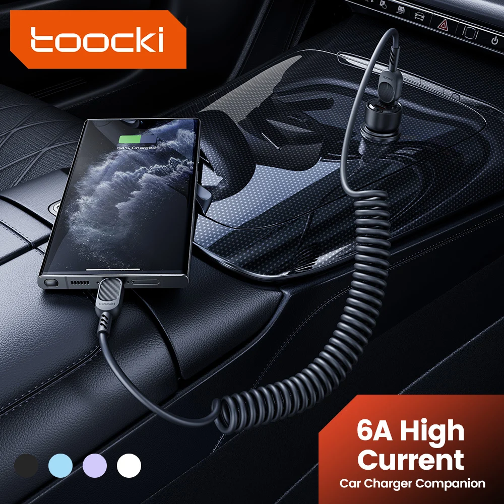 Toocki 6A TPU-Feder-USB-C-Kabel für Huawei Xiaomi PD, schnelles Aufladen, einziehbares USB-auf-Typ-C-Kabel für iPhone 15, USB-Datenkabel
