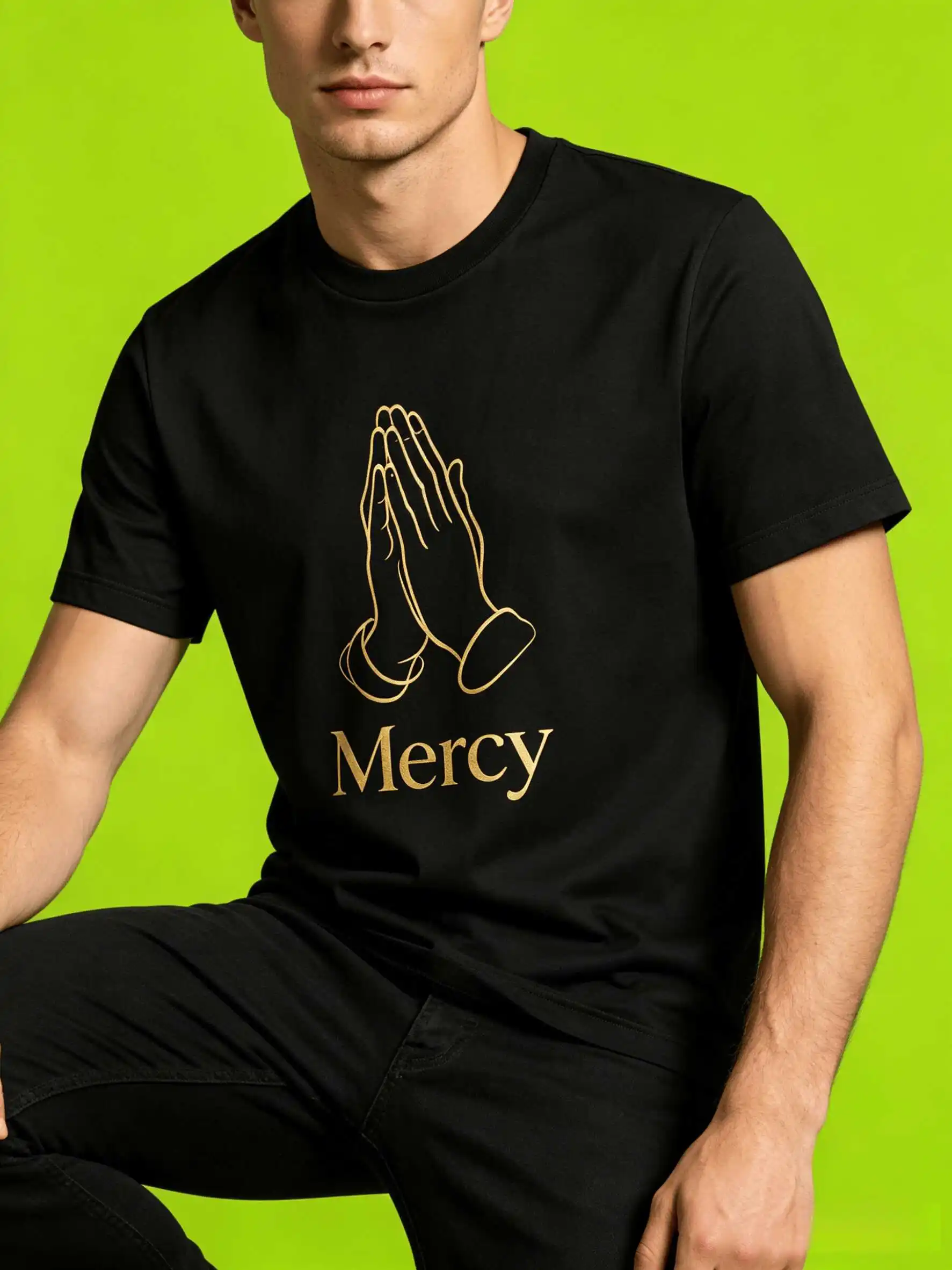 US Fast Shipping 2026 Summer Mercy Prayer Hands Tee Gold Christian Faith T-Shirt