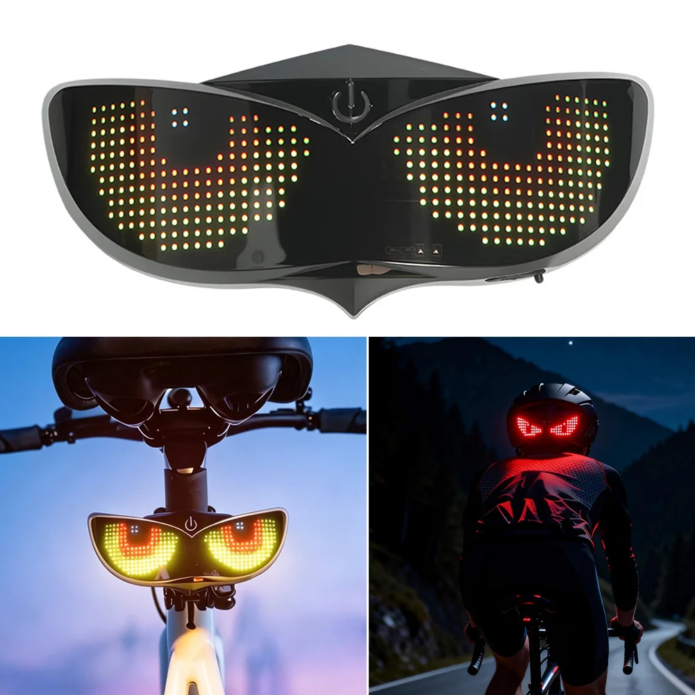 RGB Demon Eye Helmet LED Tail Light Rechargeable Brake Turn Signal Warning Lamp Motorcycle Night Riding Decor Light