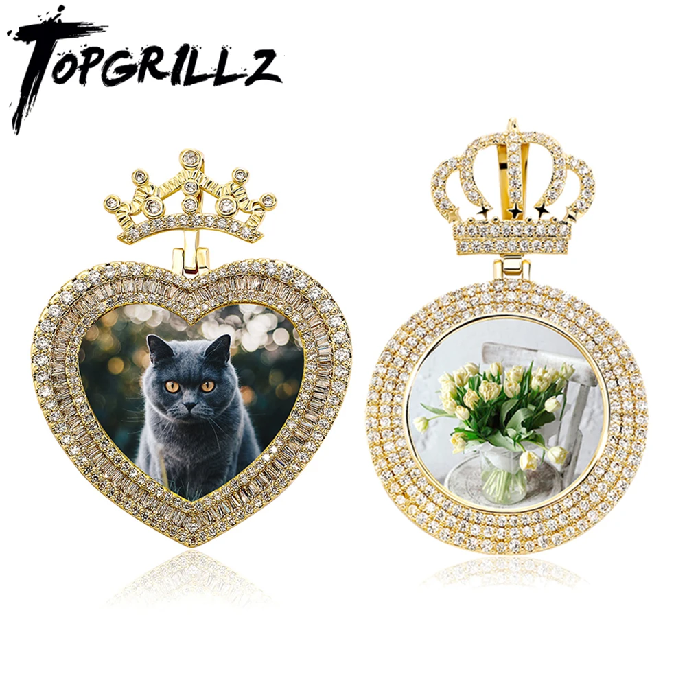 

TOPGRILLZ New Couple Pendant Crown Design Custom Photo Pendant Series High Quality Ice Micro Pave Cubic Zirconia Hip Hop Jewelry