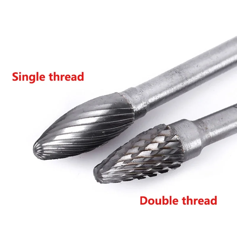 6MM Tungsten Steel Grinding Head 2.35/3mm Shank Milling Cutter Single/Double Rotary File Burr Drill Wood Stone Root Carving Tool