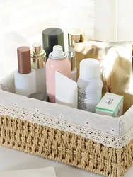 Storage Basket Rectangular Seagrass Woven Basket Clothes Laundry Basket Clutter Storage Box Home Organization Storage Boxes