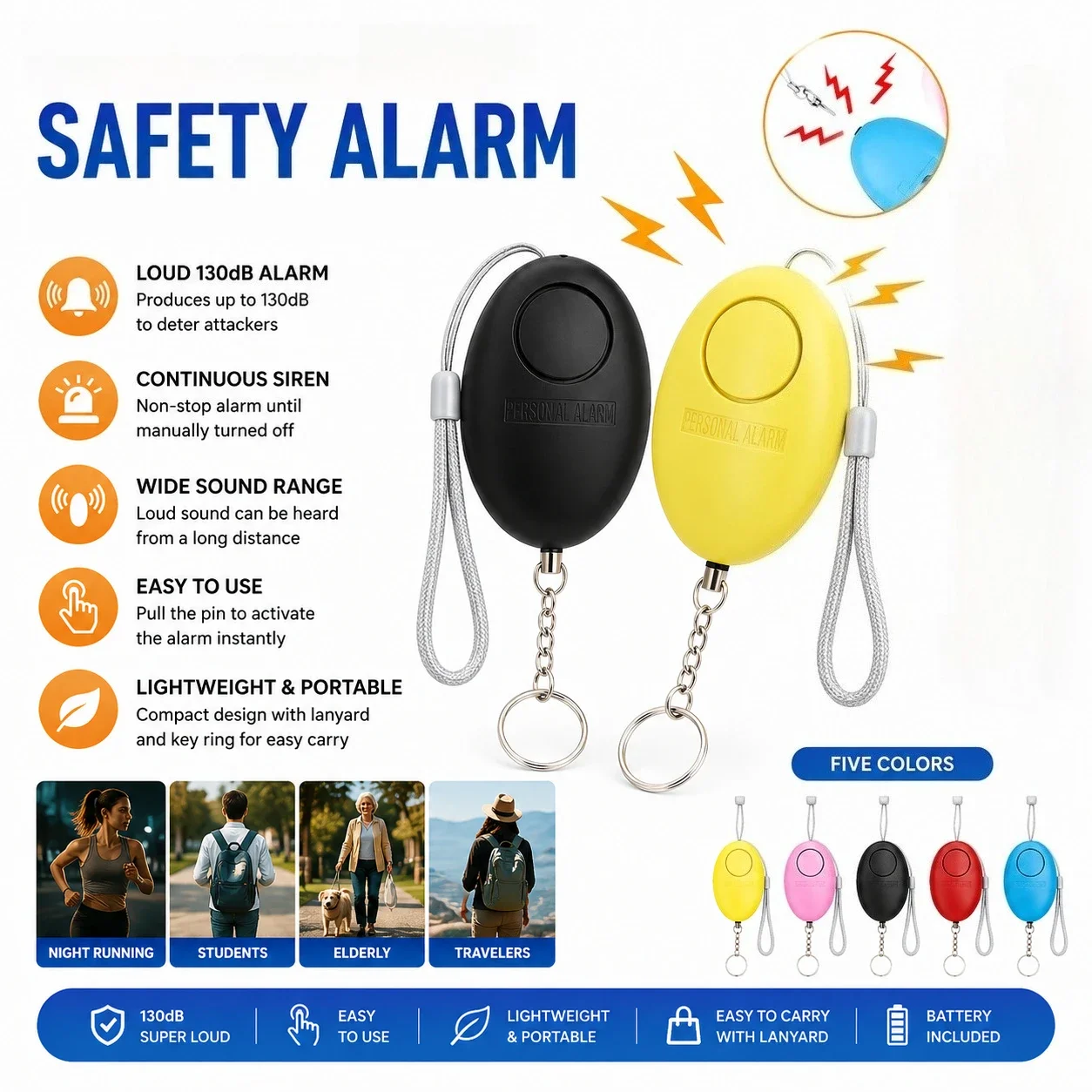 Cheap Self Defense Alarm 120dB Egg Shape Girl Women Security Protect Alert Personal Safety Scream Loud Keychain Emergency Alarm