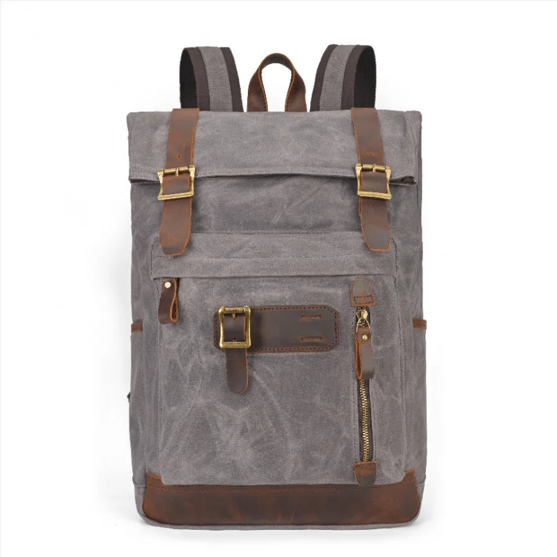 European and American cross-border oil wax canvas backpacks for men waterproof computer bags retro hiking bags, casual backpacks