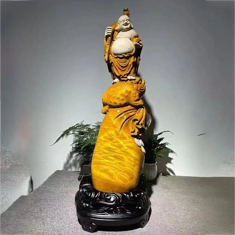 Golden nanmu root carving Buddha statue Bodhisattva ornament all solid wood carving home collection