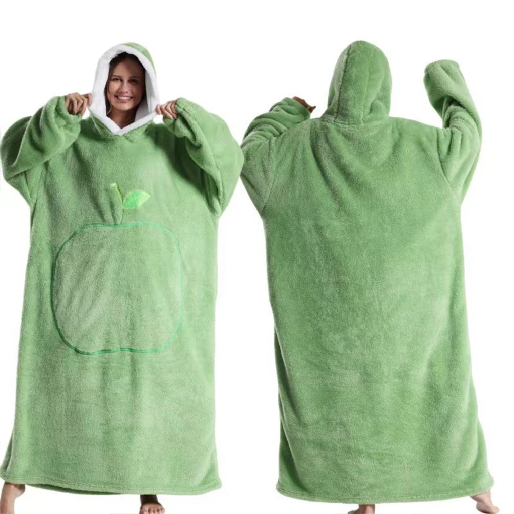 

Polyester Fleece Hoodie Blanket Bathrobe Portable And Fashionable Winter Warmth Sweater Blanket green