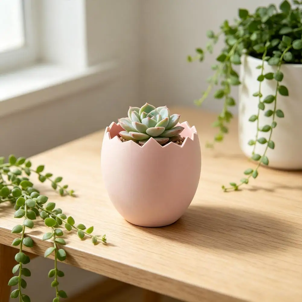 3d Printed Ornament One-piece Molded Decoration 3d Printed Cracked Egg Planter Eggshell Flowerpot Modern Ceramic-finish Holder