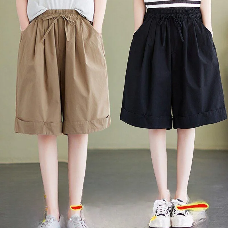 

plus Size Shorts Women's High Waist Wide Leg Pants Summer Air Conditioned Cool Five-Quarter Length Casual Trousers