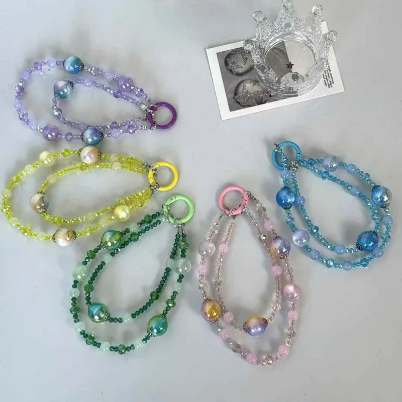 Креативная новая двойная цепочка с кристаллами и бисером, кулон на запястье, подвеска для мобильного телефона, сумка, брелок, подвеска, аксессуары